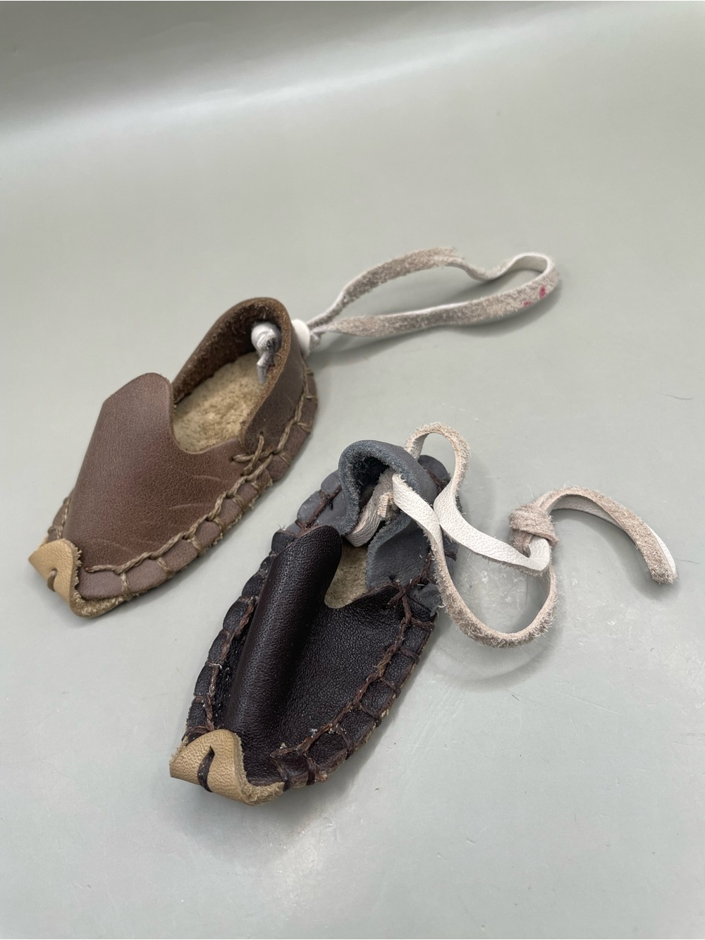 Moccasin Türkiye Leather Shoe Mini With Tie Charm/Ornament/Keychain Set Of 2